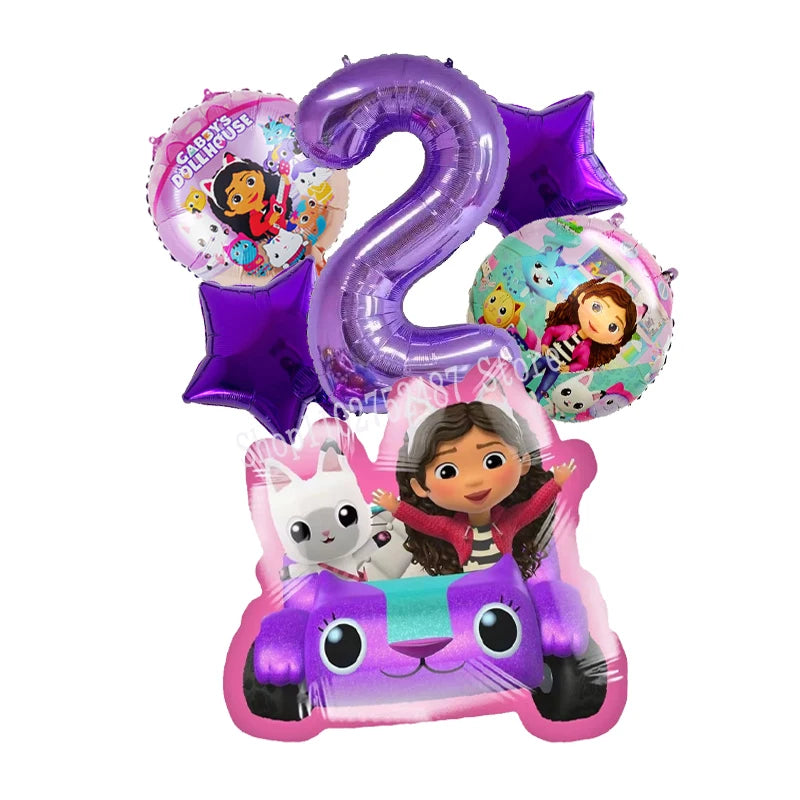 Gabby Dollhouses Birthday Balloons Girls New Anime Digit 1-10 Party Decoration Baby Shower Gender Reveal Ballons Kids Toys Gift