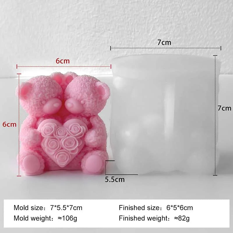 Love Rose Bear Silicone Candle Mold Handmade Valentine's Day Gifts Gypsum Resin Mould DIY Home Decoration Crafts Making Molds