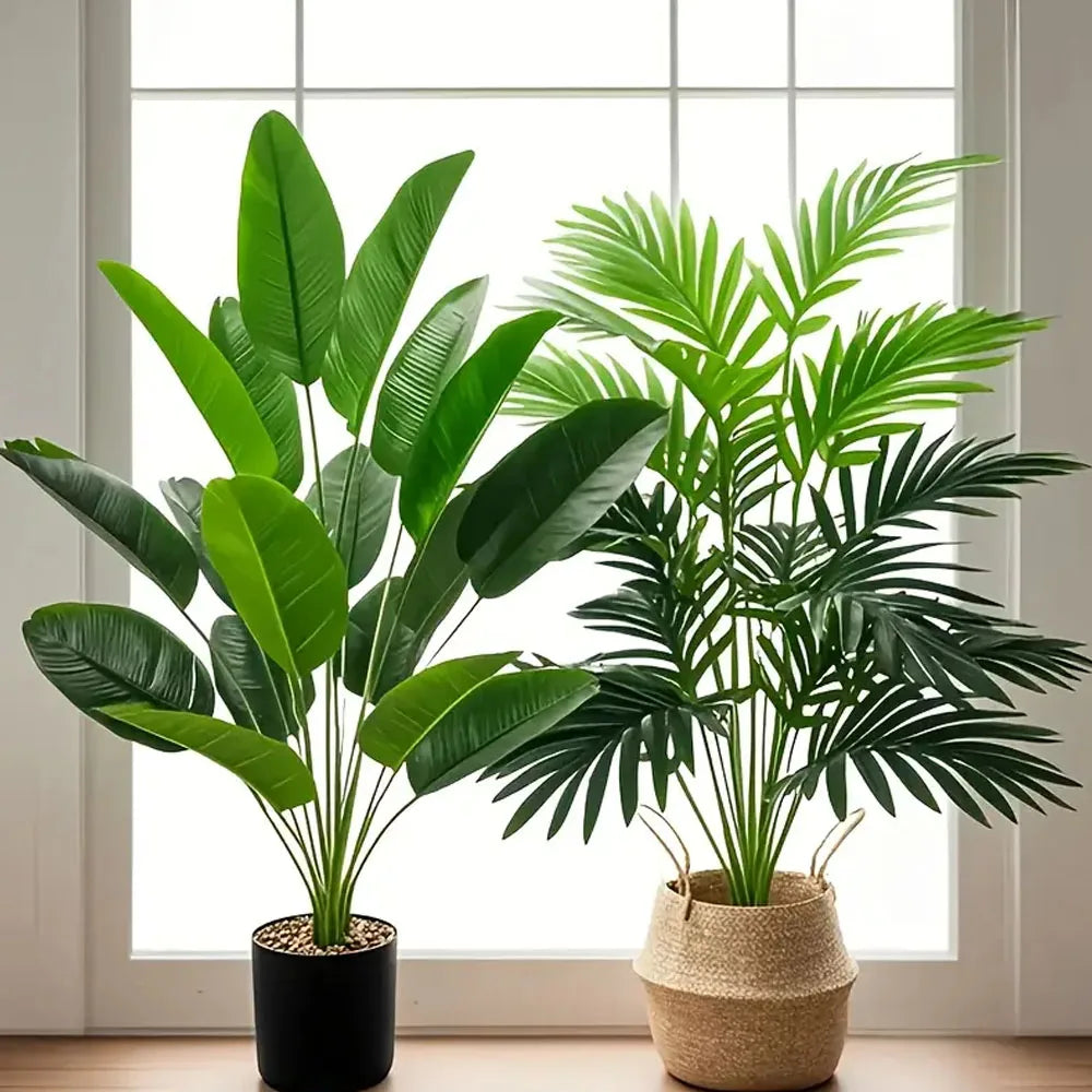 2pcs 82cm Large Scale Simulation Artificial Palm Tree and Banana Leaves Potted Plants Indoor Green Plants Garden Potted Plant