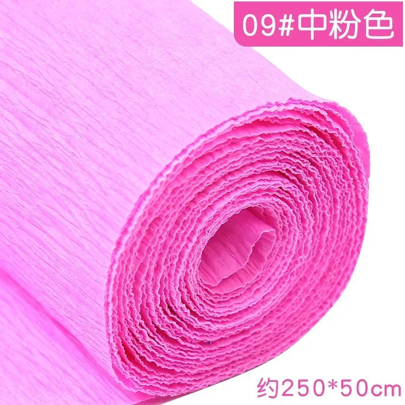 1Pcs 50x250cm Colored Crepe Paper Craft DIY Flowers Decoration Gift Wrapping Paper Craft Roll Origami Handmade Crinkled Paper