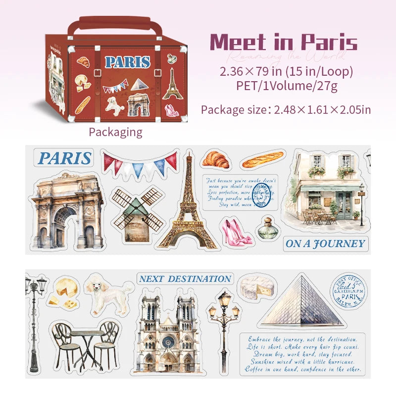 60mm*2m PET Tapes World Travel DIY Scrapbooking Decor Photo Album Collage Junk Journal Materials Aesthetics Stickers