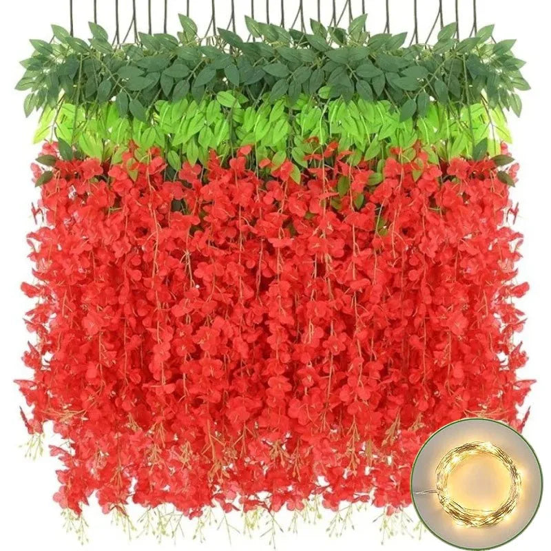 5/10Pcs 110cm Artificial Hanging Flower White Silk Wisteria Vine with Lights Garland for Aesthetic Room Party Garden Home Decor