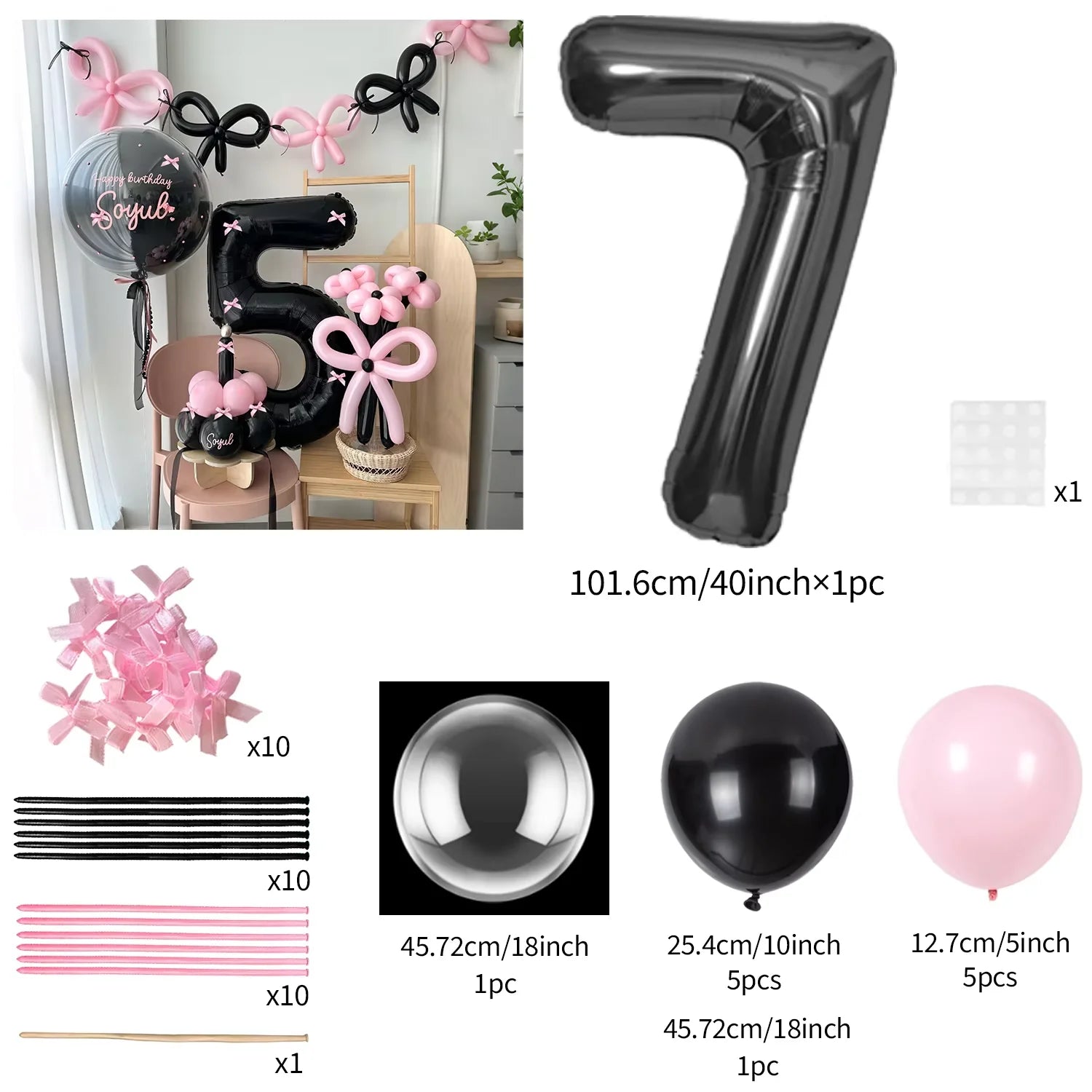 45 Pieces Pink Latex Balloon Black Number Balloon Set  for Girls Pink Butterfly Birthday Party, Anniversary Decoration (0-9)