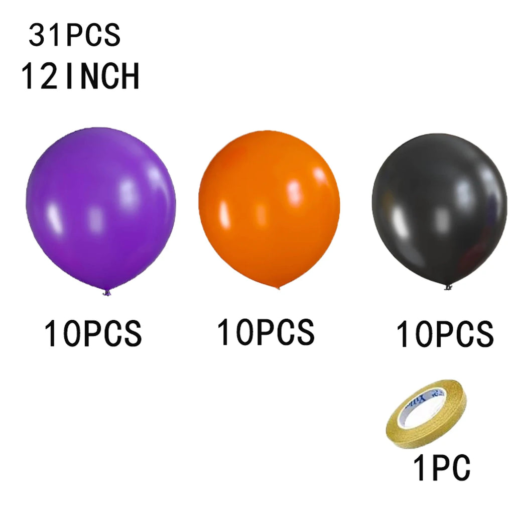 12-inch High-quality Latex Balloon Set, Black, Orange And Purple, Birthday Party Decoration, Halloween And Christmas Decorations