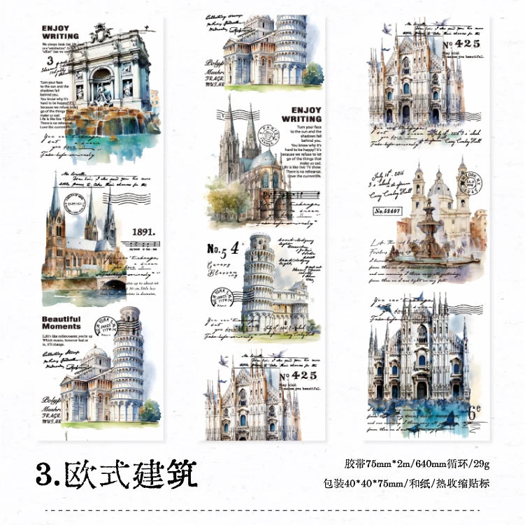 Yoofun 7.5x200cm A Journey of Relics Washi Tape for Collage Junk Journal Scrapbooking diy Stationery Masking Tape Labels