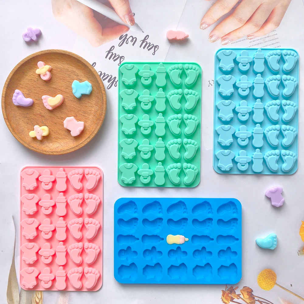 25 Hole Chocolate Baking Silicone Mold DIY Nipple Bottle Clothing Foot Candy Biscuit Mold Suitable for Cake Decoration Mold