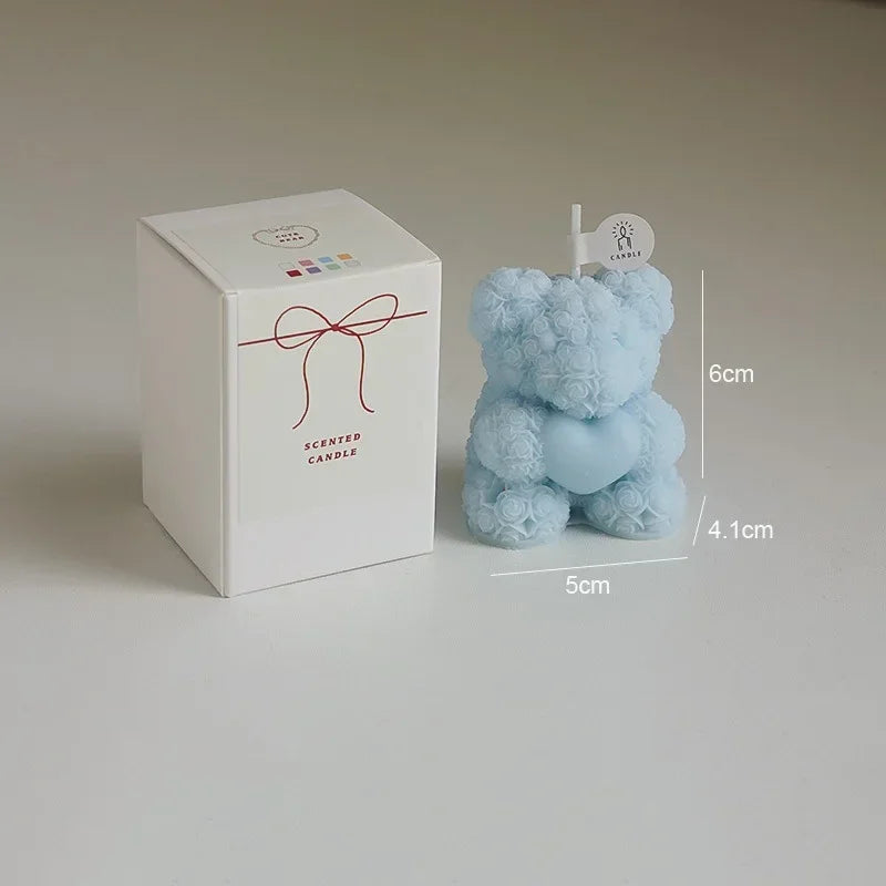 Cute Rose Bear Candle Romantic Cute Soy Wax Aromatherapy Small Scented Relaxing Birthday Wedding Party Gift Home Decor