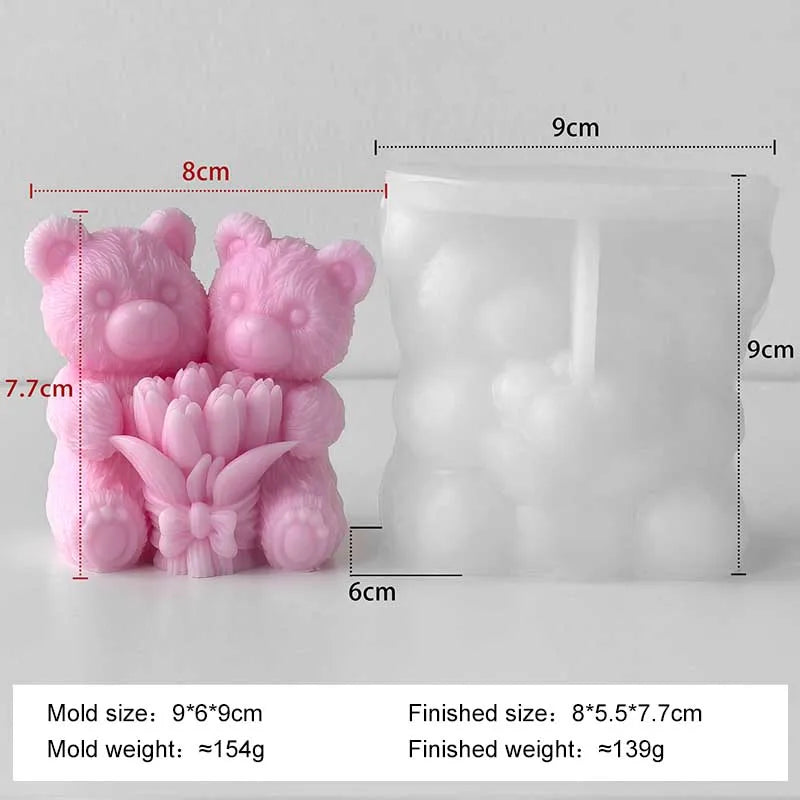 Love Rose Bear Silicone Candle Mold Handmade Valentine's Day Gifts Gypsum Resin Mould DIY Home Decoration Crafts Making Molds