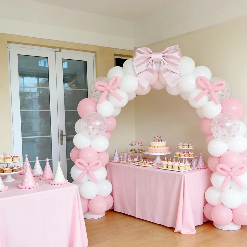 10pcs Pink Bowknot Pattern Latex Balloons Set Girls Birthday Baby Shower Princess Party Decor Romantic Pink Party Supplies ﻿ ﻿
