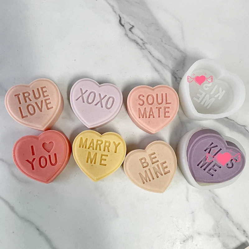 7 Styles 3D Letter Heart-shaped Silicone Candle Mold DIY Love Soap Aromatherapy Gypsum Resin Mould Valentine's Day Gift Arts