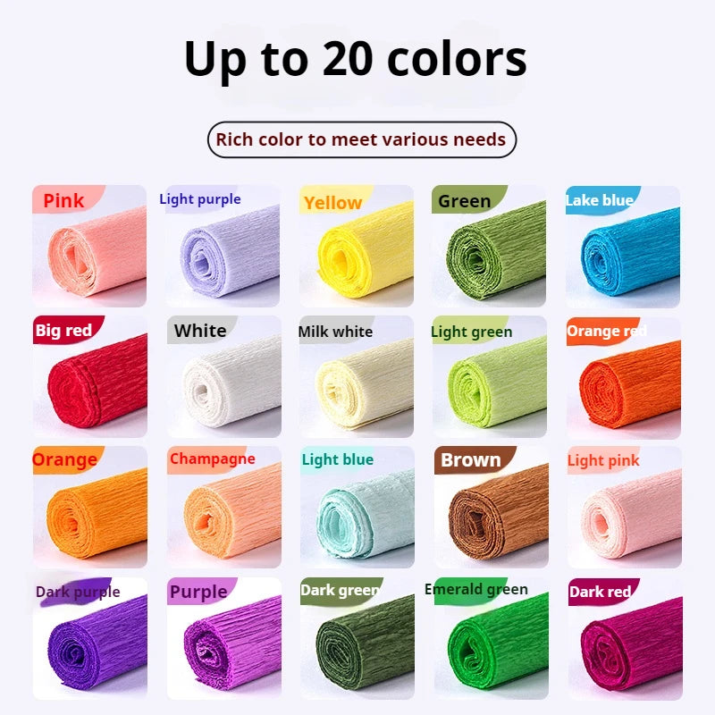 20 Colors 250x50cm Colored Crepe Paper Roll Origami Crinkled Crepe Paper Craft DIY Flowers Decoration Gift Wrapping Paper Craft