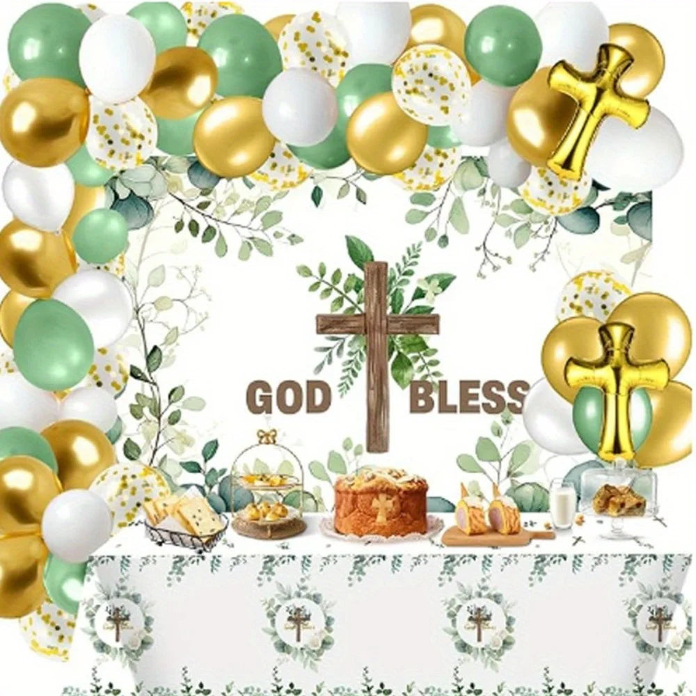 124 Pcs The First Balloon Set with A Communion Theme, Suitable for Baptism Parties Birthday Anniversaries Spring and Summer