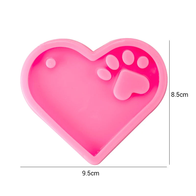 Dog Paw Print Resin Molds Heart Shape Keychain Casting Silicone Molds for Key Chain Pendant Making Epoxy Resin Craft Jewelry DIY