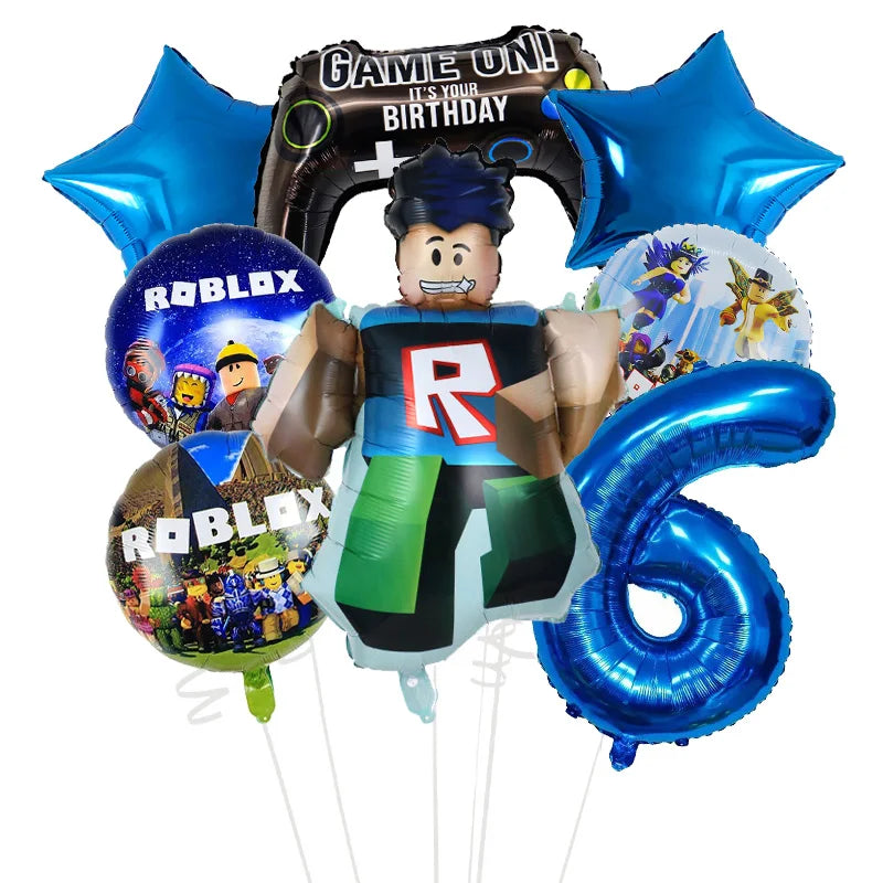 Cartoon Game Roblox Set Boy Balloons Cartoon Double-sided Shaped Birthday Party Decor Baby Shower Number DIY Foil Balloon Set