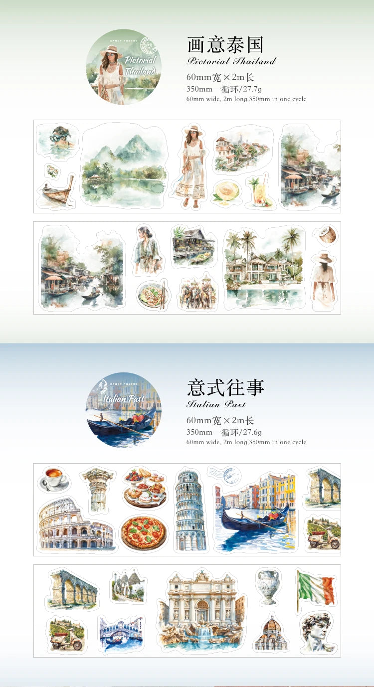 60mm*2m PET Travel Landscape Tape Stickers Creativity Hand Account Adhesive hand made Diy Junk Journal Scrapbooking Supplies