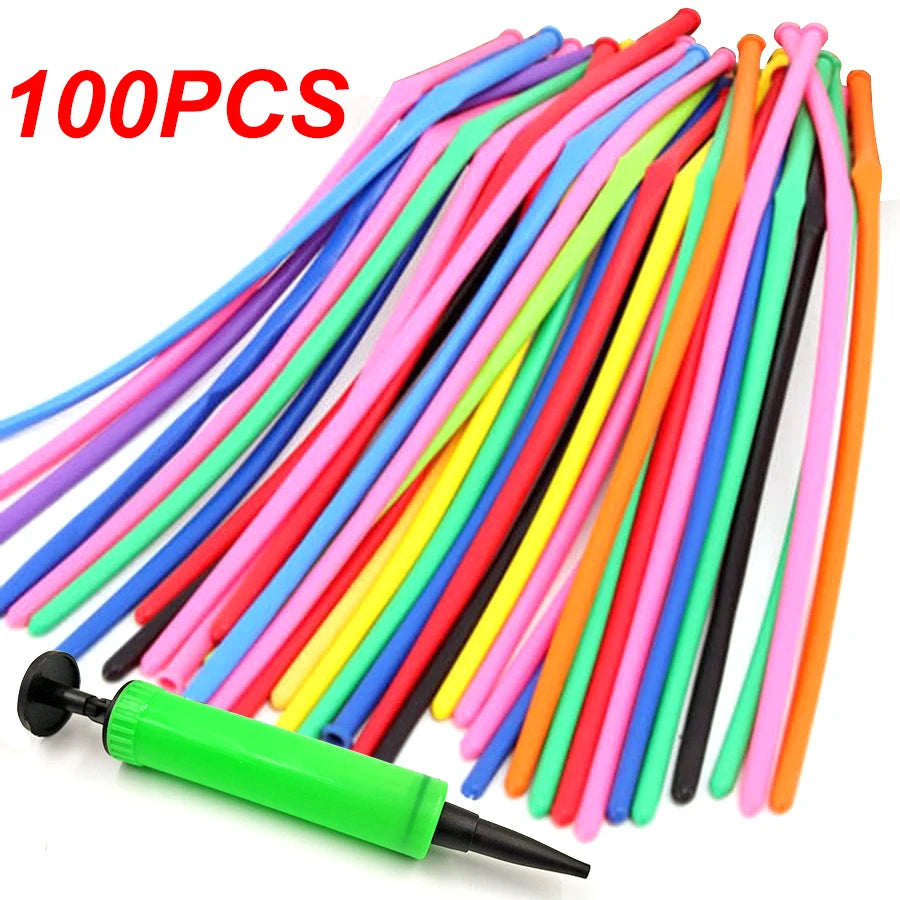100pcs 26cm Long Stripe Balloon with Pump Birthday Party Decoration Latex balloon Creative Suitable for Birthday Wedding Party
