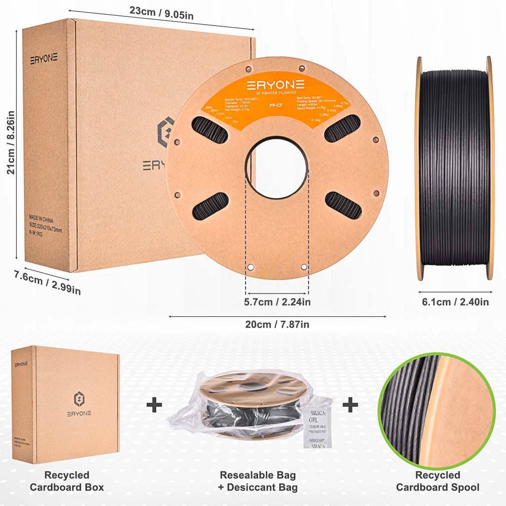 Eryone PP Carbon Fiber 0.7kg/PP 0.9kg Premium Filament 3D FDM Print,Safe Material PP,pp carbon fiber/pp filament