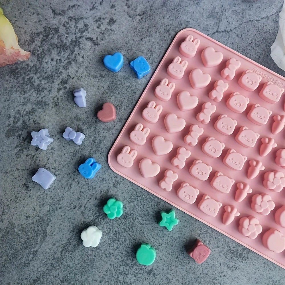 Gummy Bear Molds,Candy Molds,Fondant Chocolate Candy Silicone Mold,With 1 Droppers, Including Rabbit ,Carrot,Stick,Heart