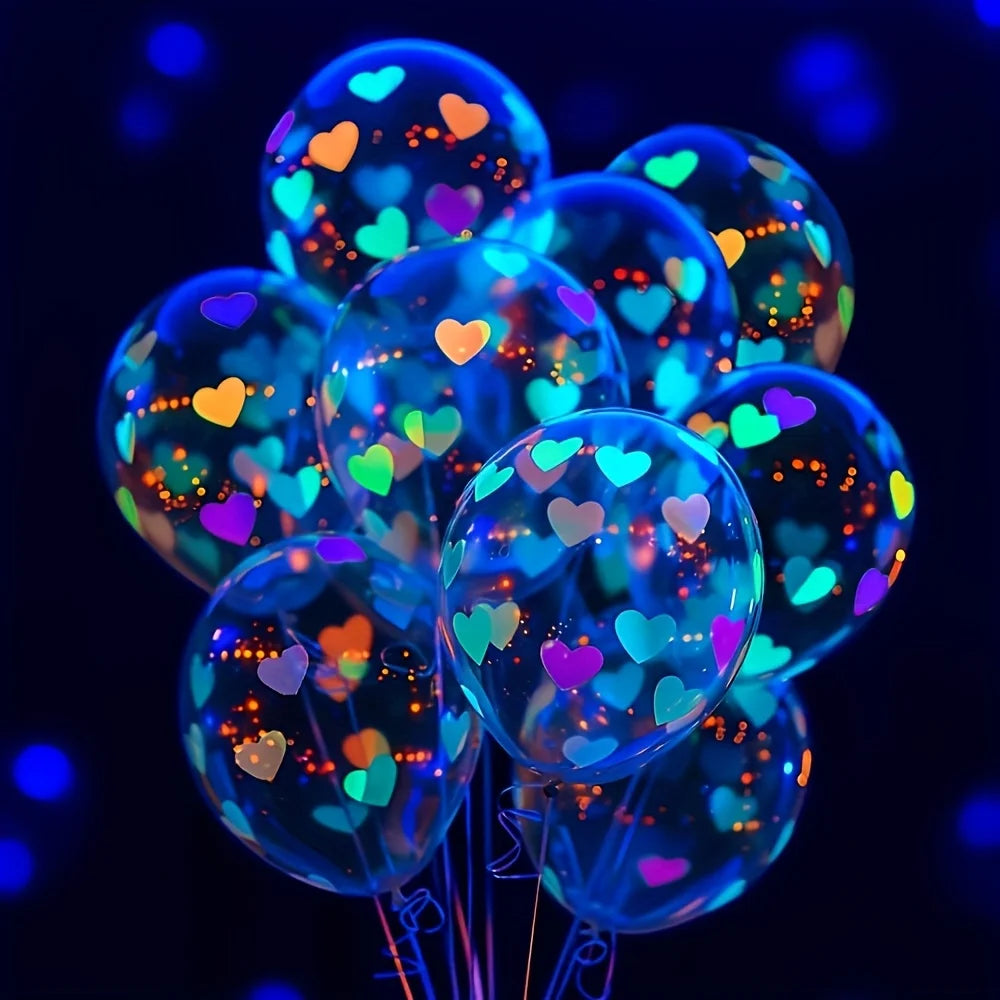 20 Neon Heart-shaped Balloons,reactive Latex Party Decoration, Suitable for Valentine's Day, Halloween,glowing Party Decorations