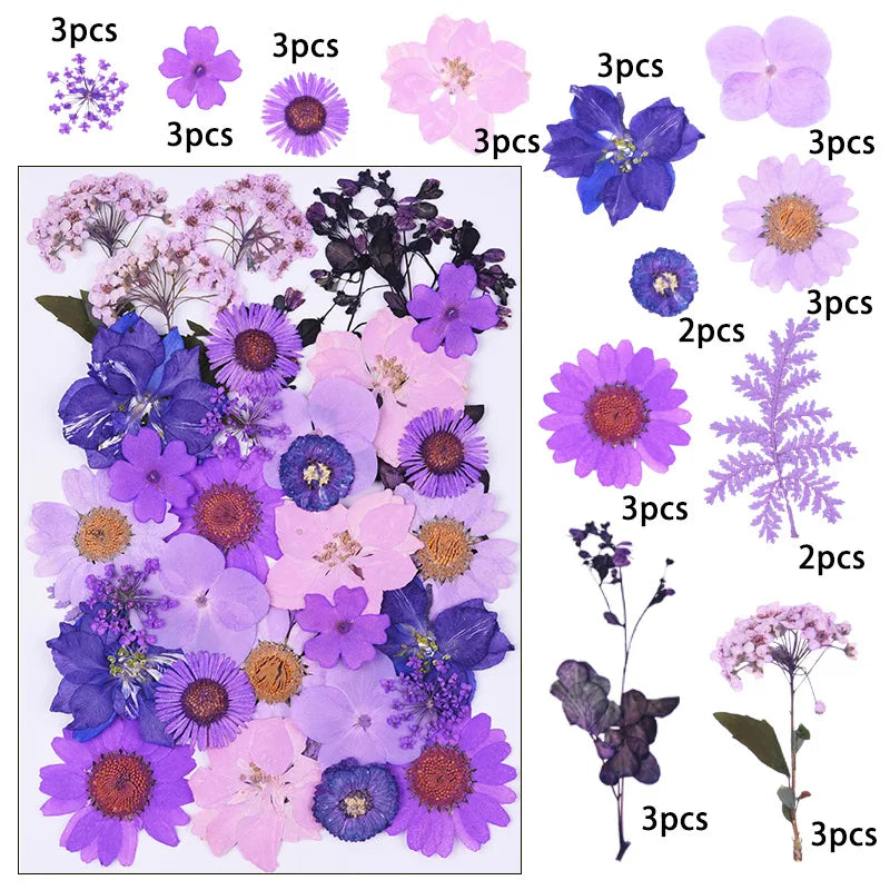1 Package 34-40PCS Dried Flowers DIY Pressed Flowers Stickers For Resin Mold Fiilings Jewelry Making Crafts Nail Art Decor
