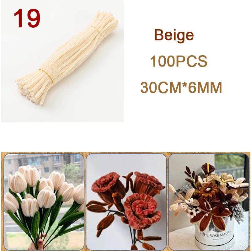 100Pcs Colorful Chenille Stems Pipe Cleaners Plush Tinsel Stem Wired Twist Sticks DIY Hair Flowers Kids Toys Handmade Craft Gift