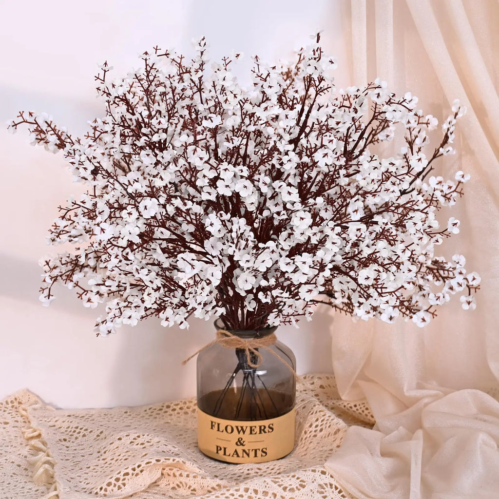 5Pcs Red Babys Breath Artificial Flowers Fake Gypsophila Bouquets for Home Wedding Table New Year Party Christmas Decorations