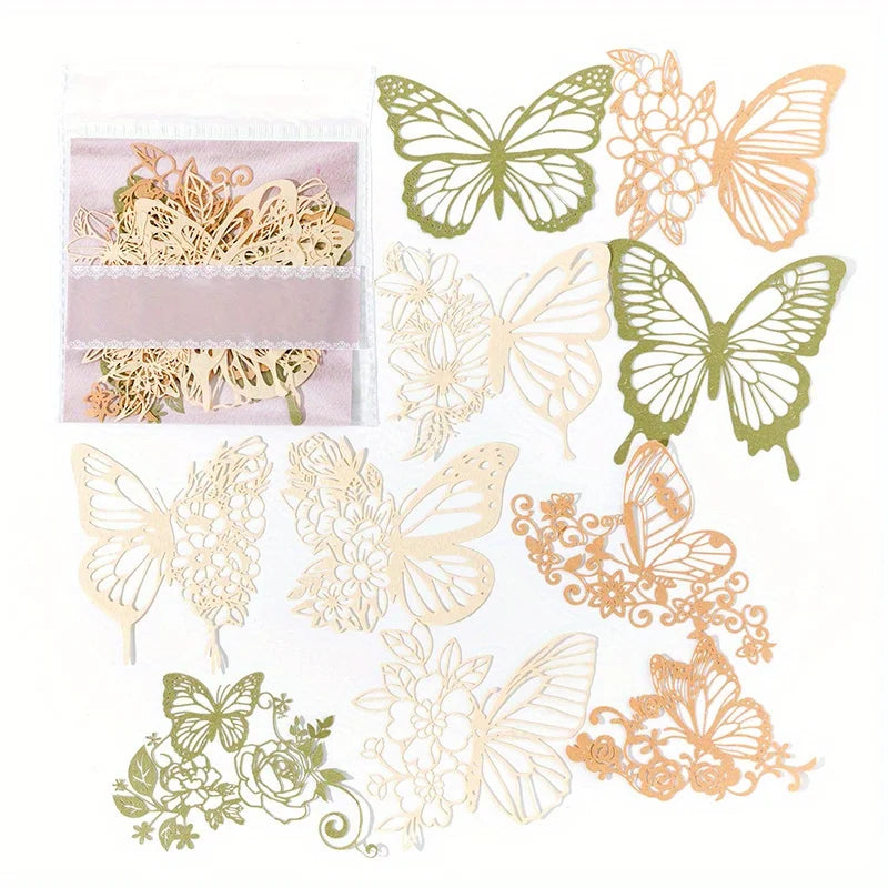 10 pcs Vintage Lace Hollow Material Paper Butterfly Craft Paper Junk Journal Planner Decorative DIY Scrapbooking Material Pack