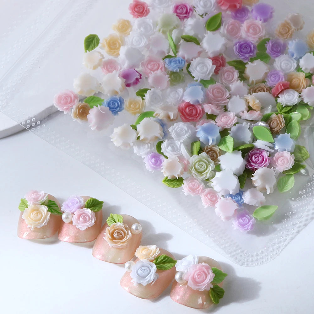 100 pcs/bag Mix Epoxy Rose Flower Resin Filling Accessories 3D Multicolor Rose Flowers Spring DIY Jewelry Crafts Making Supplies