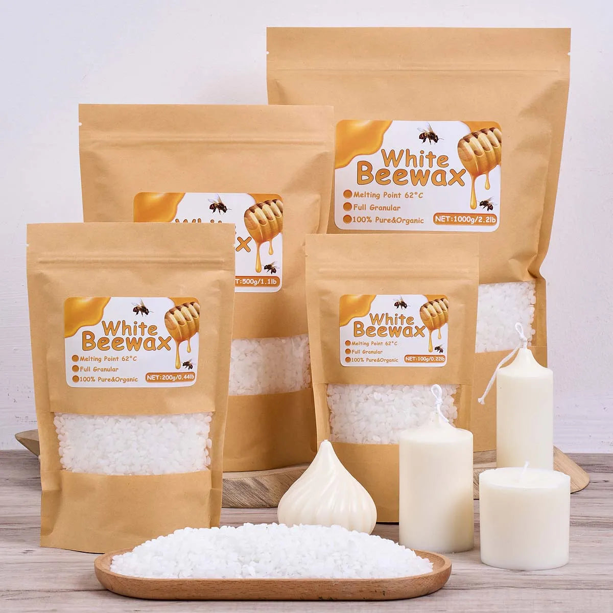 1000g White Beeswax DIY Candle Making Meterial Pure Natural Granular Bag Odorless Wax Particles Raw Materials Handicraft Supplie