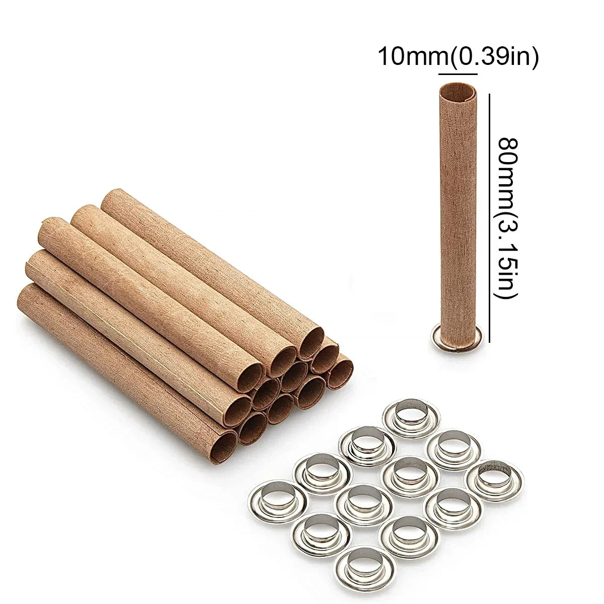 10pcs/set Tubular Wooden Wicks Natural Smokeless Hollow Cylinder Wood Wax Core & Base DIY Candle Making Tool Candles Supplies