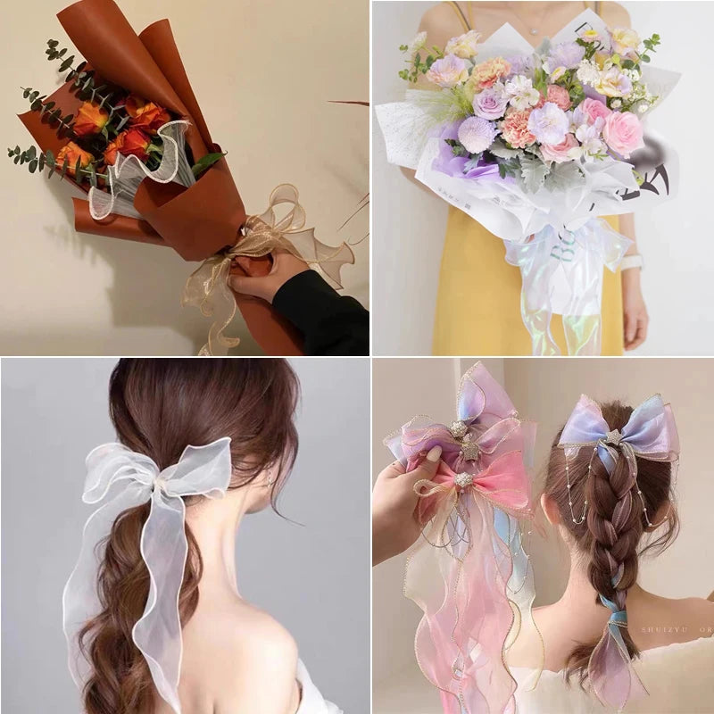 Chiffon Ribbon Organza Satin Lace for For DIY Bows Gift Wrapping Flower Bouquet Hair Accessories Sewing Trim Crafts Materials