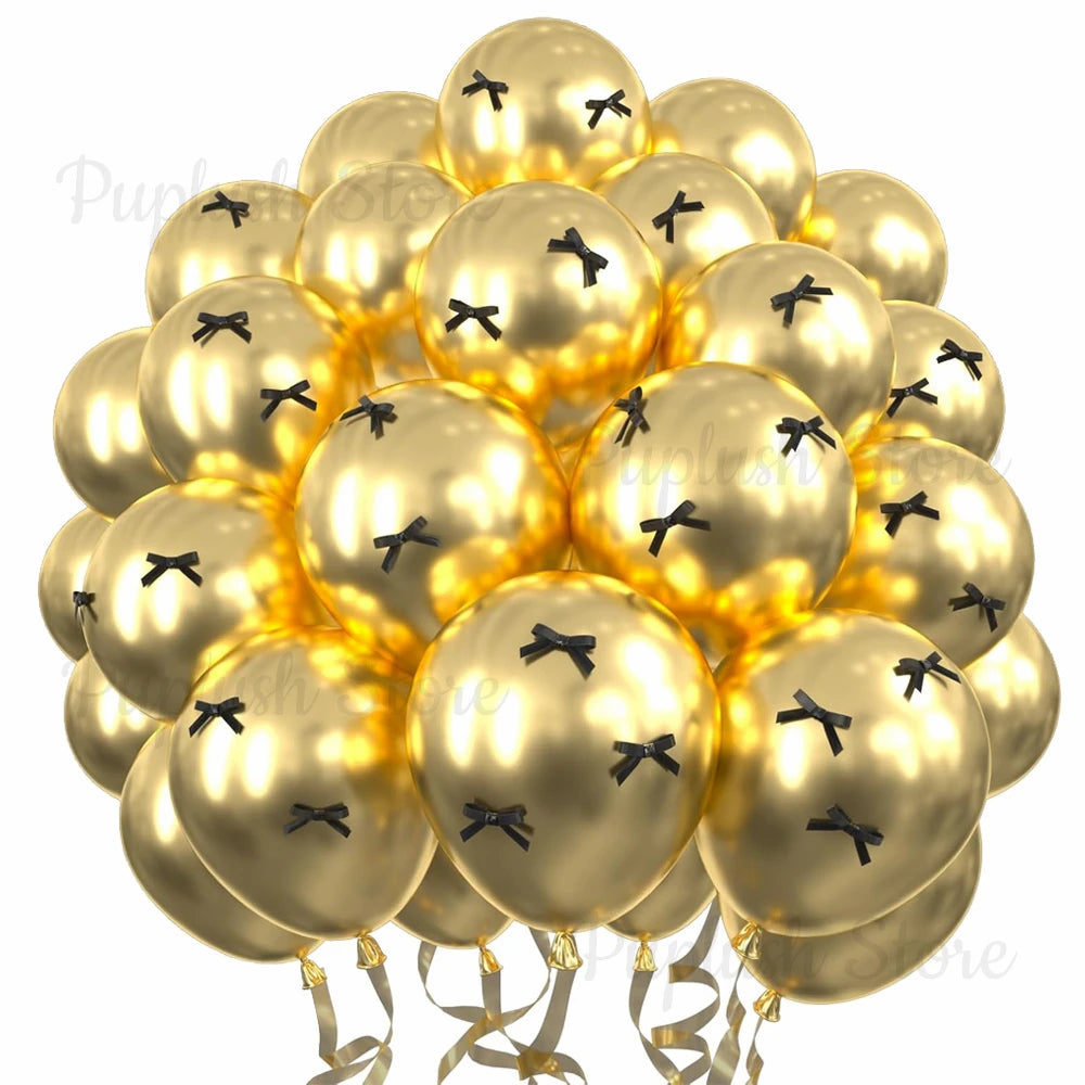 30Pcs Latex Balloons with Black Bow Coquette Bow Themed DIY Balloons Set for Boho Wedding Baby Shower Girls Birthday Party Decor