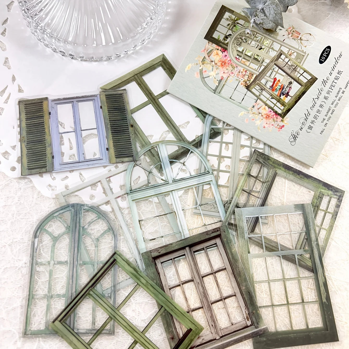 JIANQI 11 Pcs/Pack Retro Gate Stickers Decorative Scrapbooking Collage Materials Vintage Gates Decals for Journal Craft Making