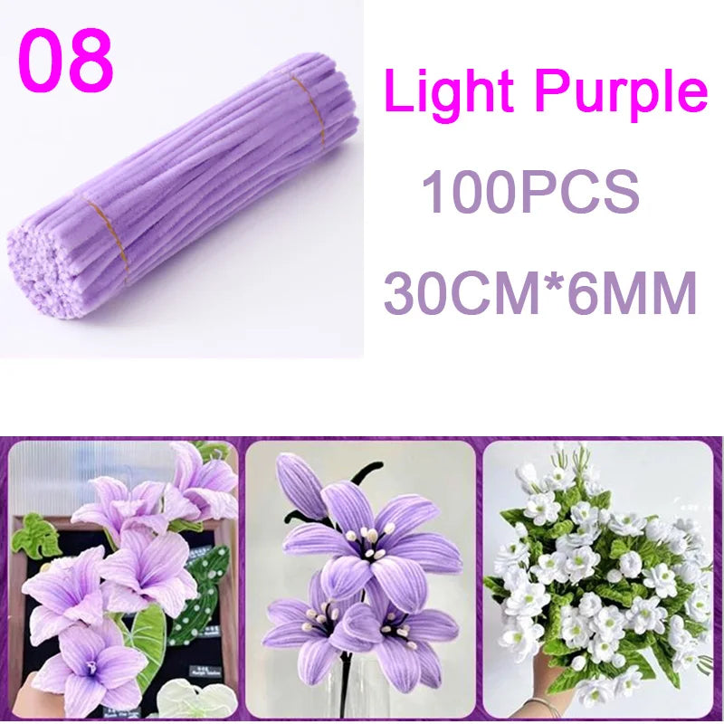 100Pcs Colorful Chenille Stems Pipe Cleaners Plush Tinsel Stem Wired Twist Sticks DIY Hair Flowers Kids Toys Handmade Craft Gift