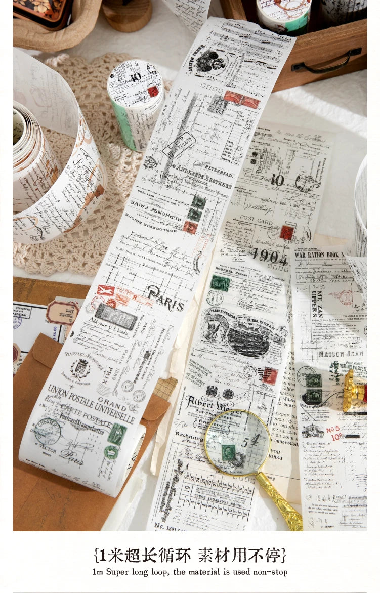 70mm * 200cm/roll retro style text manuscript theme Washi tape Collage Junk Journal Background Decoration sticker DIY scrapbook