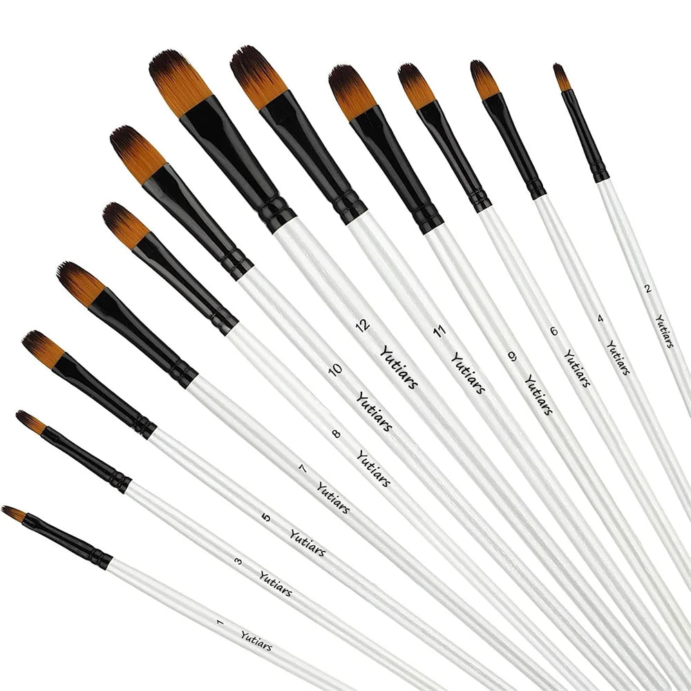 Acrylic Paint Brushes Set, 12pcs Professional Artist Paintbrushes for Acrylic Watercolor Oil Painting, Face Body Nail Art, Craft