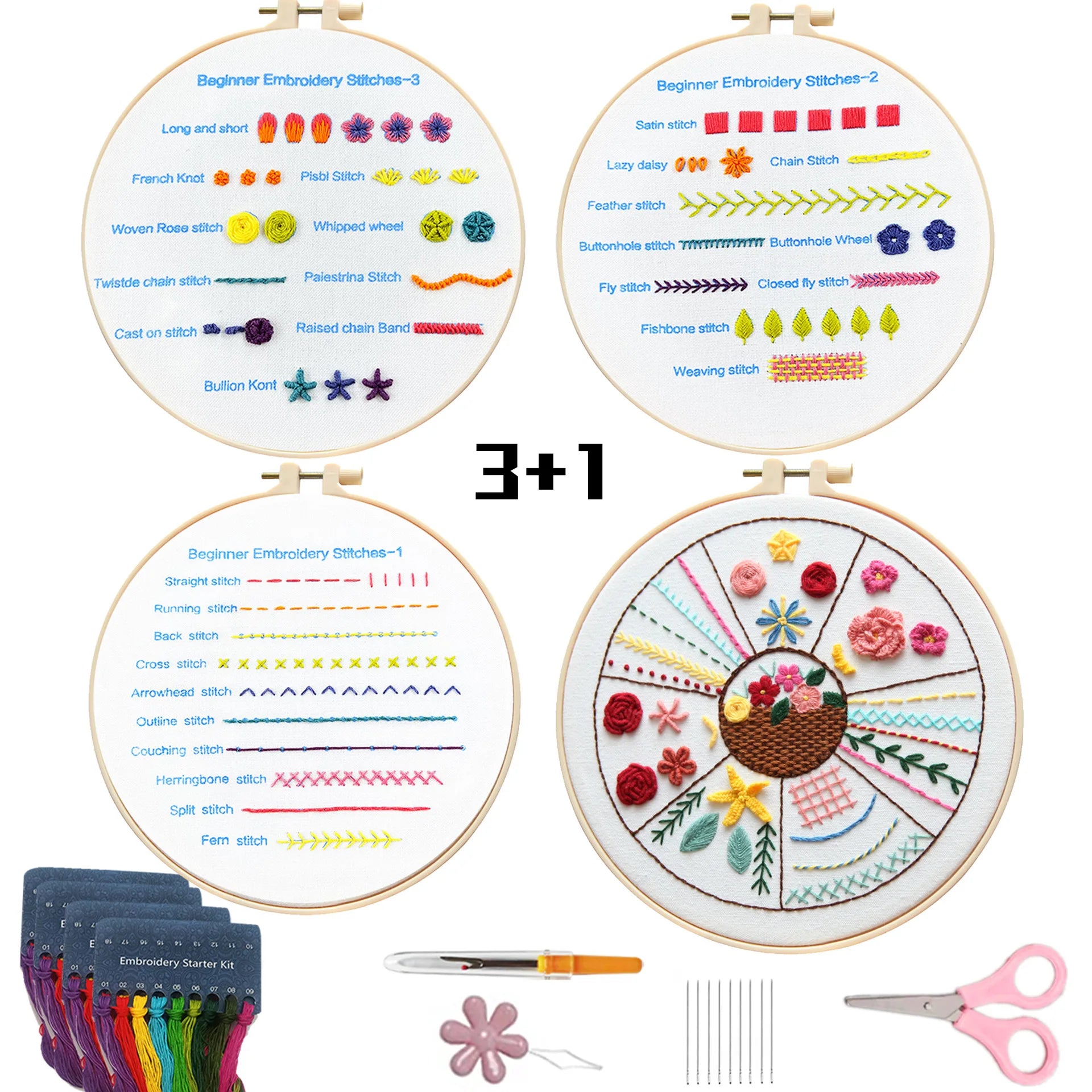 Embroidery Stitches Practice Kit Beginners Cross Stitch Patterns Handy Sewing Hand Embroidery Starter Kits Adults Diy Art Craft