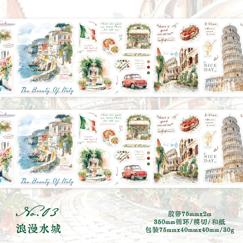 Journal GO 7.5x200cm Decorative Adhesive Washi Tape Romantic Travel Junk Journal DIY Masking Tape Scrapbooking Stickers