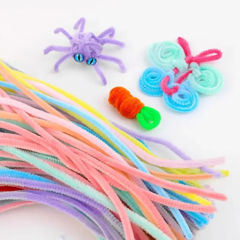 100/200/300PCS Colorful Chenille Stems DIY Wired Twist Stick Hair Strip Kids Handmade Educational Toys