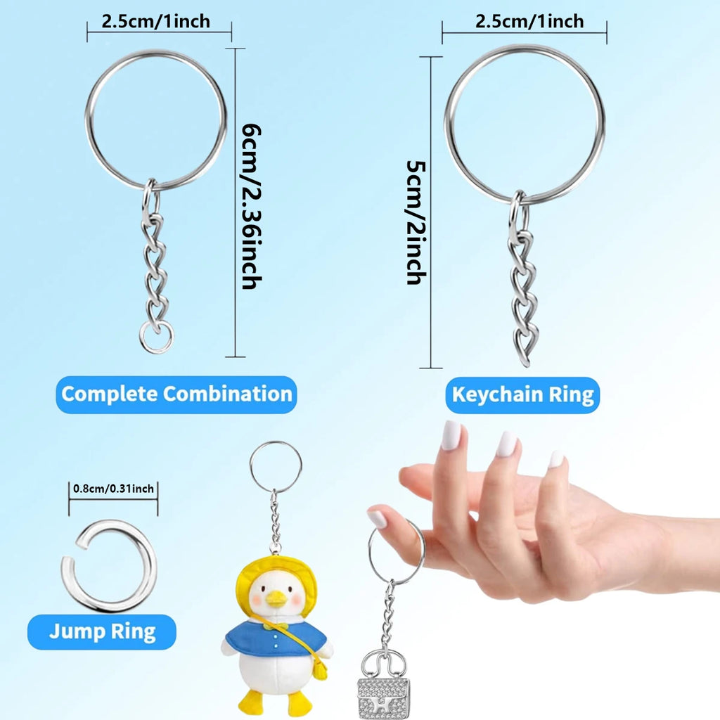 100 Pieces Set Split Key Rings with Chain and Jump Rings Bulk Kit Accessories for Keychains Lanyards Charms Jewelry DIY Crafts