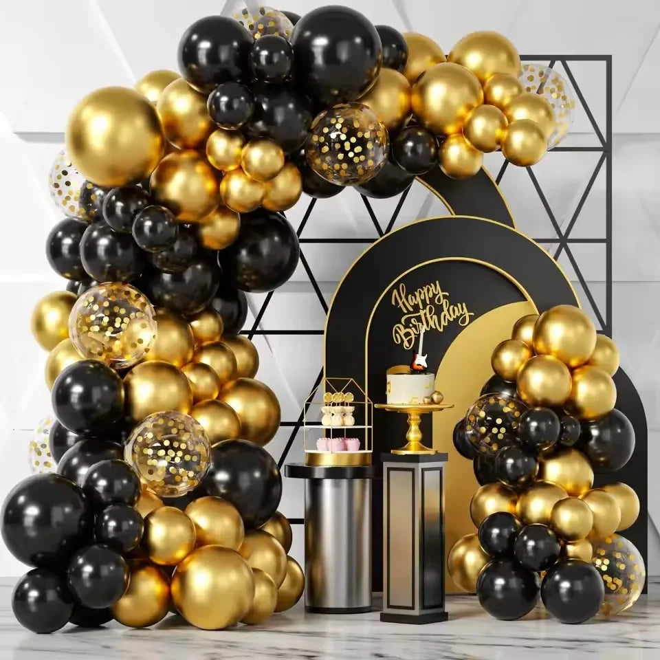 107pcs Black and Metallic Gold Balloons for Birthday New Year Wedding Graduation Party Baby Shower Decorations