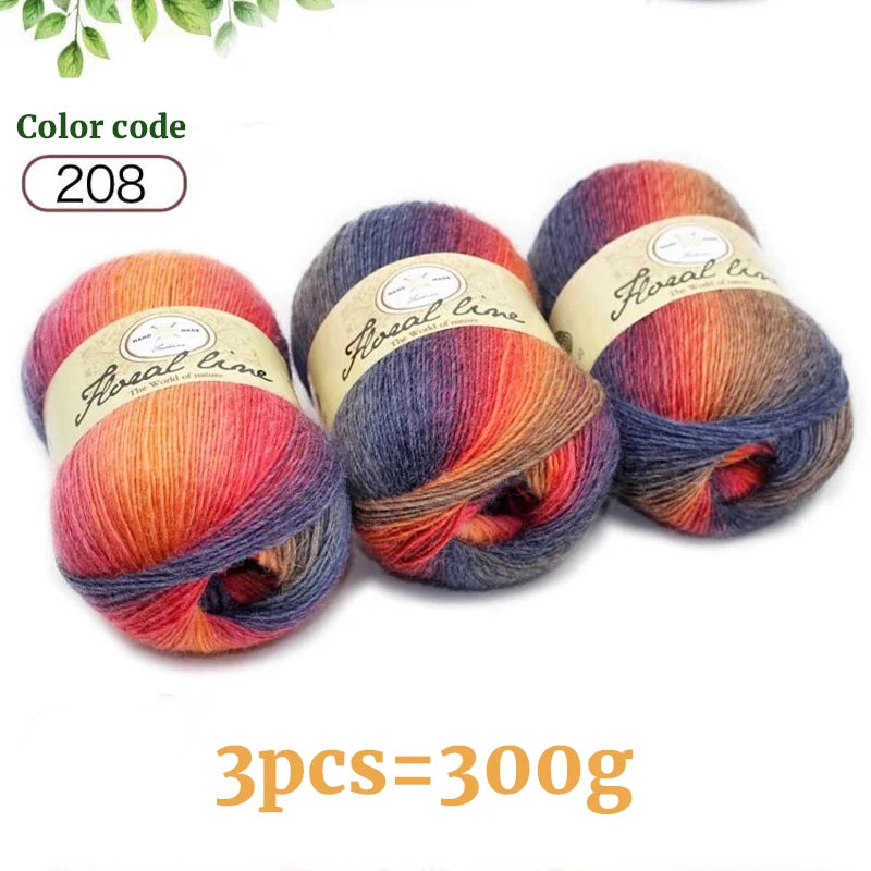 300g Rainbow Long Section Dyed Pattern Crochet Yarn Handmade DIY Knitting Colorful Fashion Outer Shawl Scarf Hat Sweater Yarn Ball 1 Piece = 3 Pieces = 300g