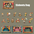 Mr. Paper Carnival Party Stickers 15pcs - Circus Diorama Card Decals, Creative Journal Collage, Themed Diary Decor DIY Scrapbook