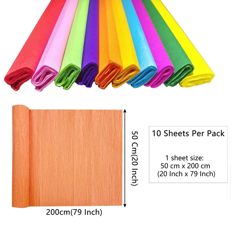 10 Rolls Crepe Paper Roll 50 x 200cm Wide Crepe Paper Streamer DIY Flower Paper for Birthday Party Wedding Festival Ornament