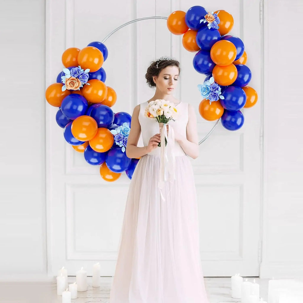 52PCS Blue and Orange Latex Party Balloons Set for Birthday Decoration Supply with Strip and Ribbon