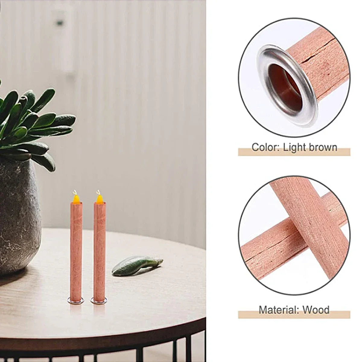 10pcs/set Tubular Wooden Wicks Natural Smokeless Hollow Cylinder Wood Wax Core & Base DIY Candle Making Tool Candles Supplies