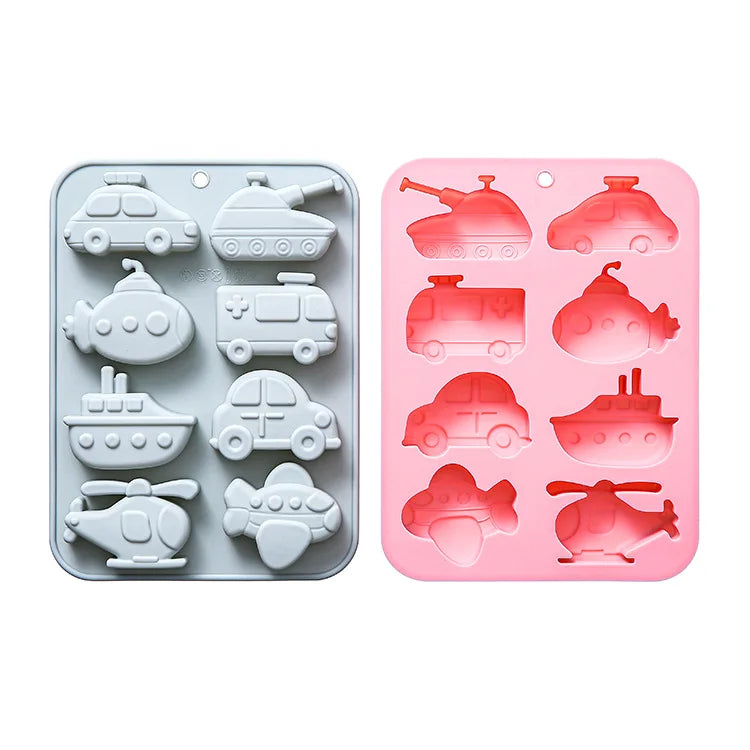 8-Cavity 8 Different Vehicle Theme Silicone Molds Fondant Candy Ice Grid Chocolate Mould Baking Tools Birthday Cake Decoration