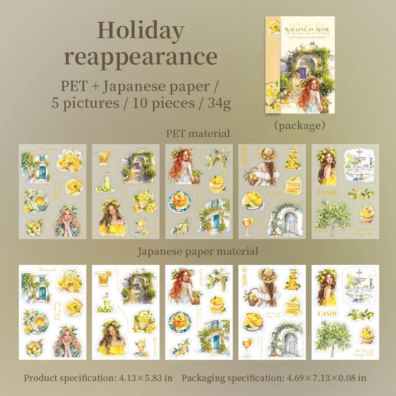 10pcs per Walking in Rome Collection Roman Handbook pack Sticky Notebook Stationery Materials Scrapbook cut 181*119mm