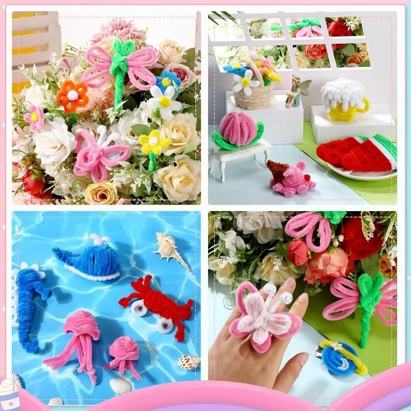 100/200/300PCS Colorful Chenille Stems DIY Wired Twist Stick Hair Strip Kids Handmade Educational Toys