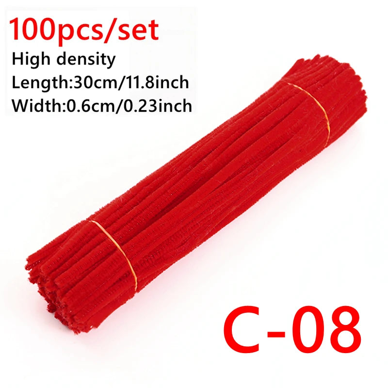 100 Pcs Colorful Chenille Stems Pipe Cleaners Plush Tinsel Stem Wired Sticks Twist Stick Hair Strip DIY Craft Educational Toys